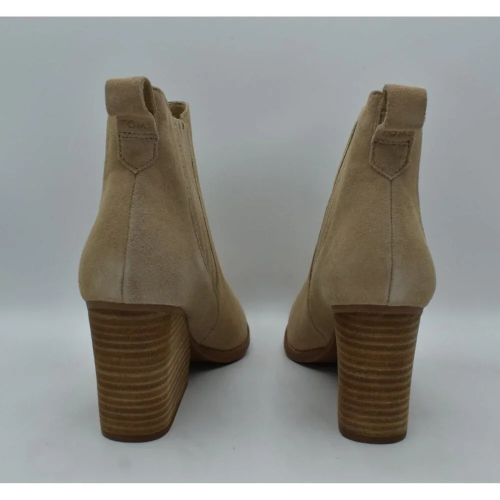 TOMS Womens 7 Noa Natural Suede Stacked Wedge Heel Western Booties Boots‎ Shoes